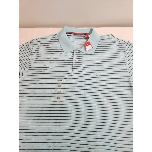 Izod NWT 100% Cotton Polo Shirt Mens 2XL Blue Striped Short Sleeve Golf Preppy - Picture 2 of 15